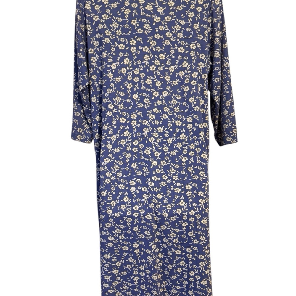 L.L. Bean Navy Floral 3/4 Sleeves Dress MEDIUM/LARGE    #CL - Picture 5 of 8